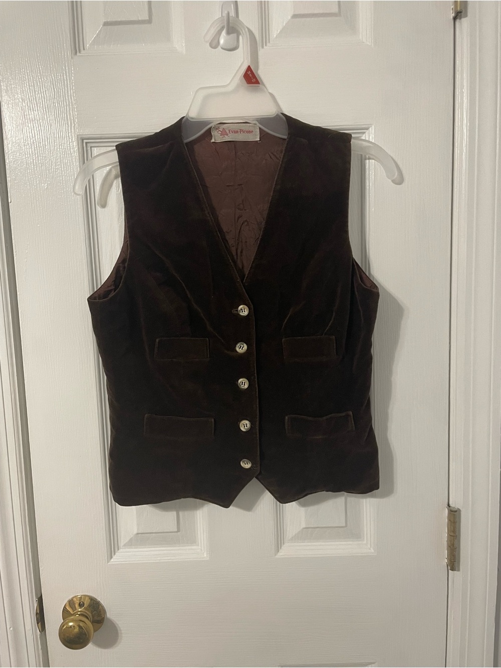 Vintage Evan Picone Velvet Button-Front Vest Dark Brown Size Extra Small